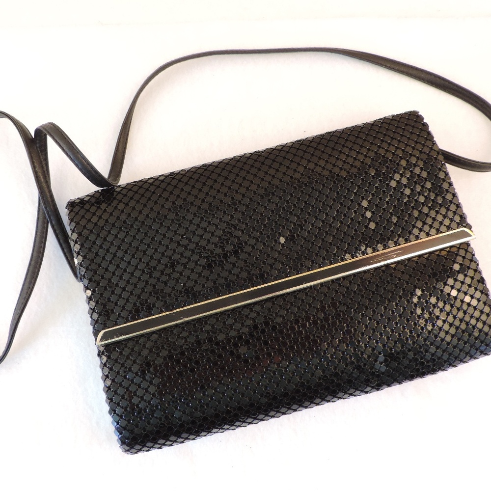 Whiting and Daws black metal mesh evening bag